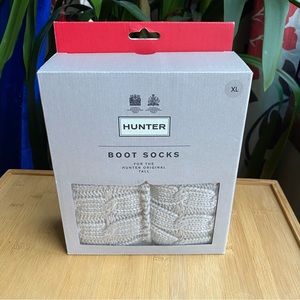 Hunter Gray Beige Cable Knit Foldover Boot Socks Greige NIB XL